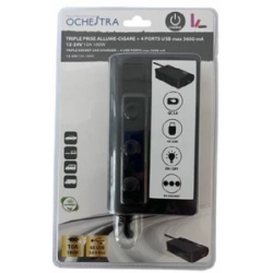 PRESA TRIPLA - 180W 10A - AGG. QUATTRO PORTE USB