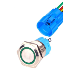 INTERRUTTORE - IMPERMEABILE - BLOCCANTE - 16MM - 12V 24V - 25A - LED VERDE