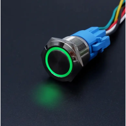 INTERRUTTORE - IMPERMEABILE - BLOCCANTE - 16MM - 12V 24V - 25A - LED VERDE